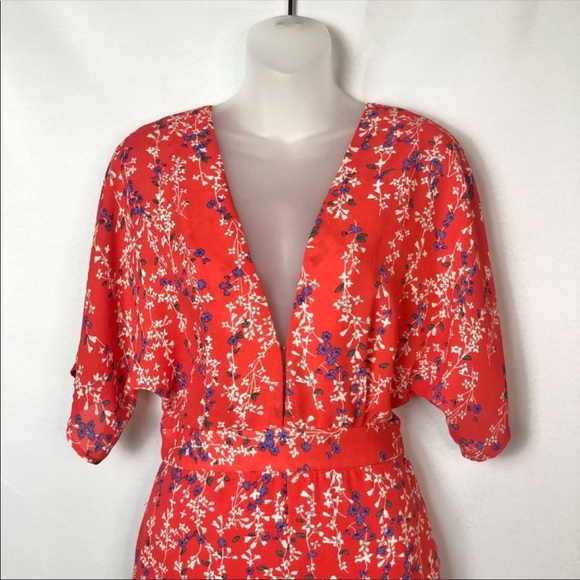 ASOS Moon River Red Floral Wrap Cropped Jumpsuit M - Picture 16 of 16